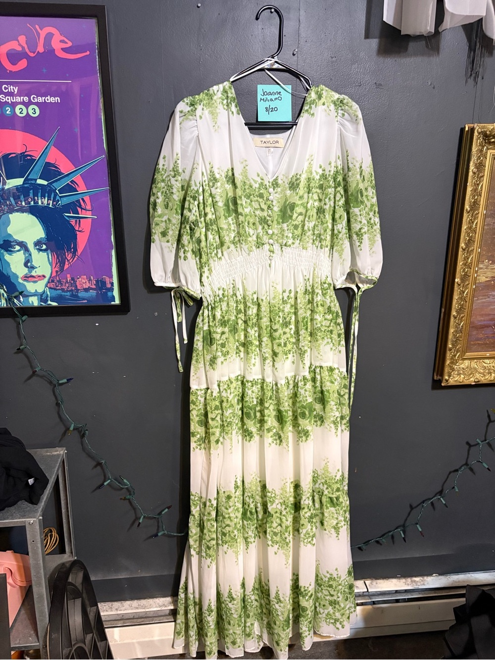 Taylor White Maxi Dress with Green Floral Print